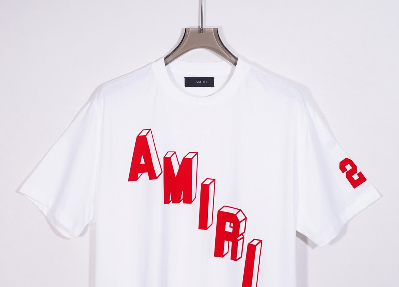 Amiri Logo Flocked Felt Trimmed Cotton Jersey White T Shirt (7) - www.newkick.org